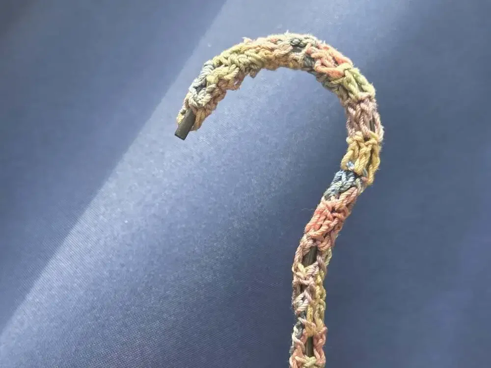 Vtg Crochet Covered Hanger Multicolored Pastel Yarn Handcrafted Wood Metal Hook